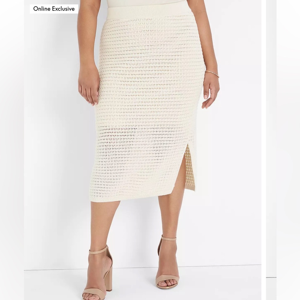 Lane Bryant Midi Sweater Skirt In Birch Plus Size 22/24 Stretch Lined Hem Slit